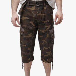 NEW Xray Cargo Camouflage Long Shorts Belted 100% Cotton Green Brown Size 50